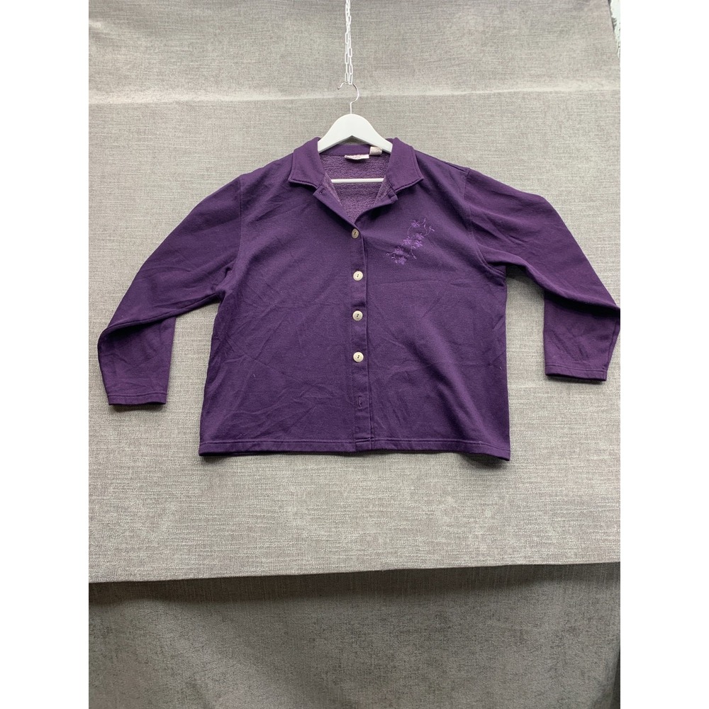 Nick & Sarah Cardigan Sweater Womens 2X Purple Floral Embroidered Button Front